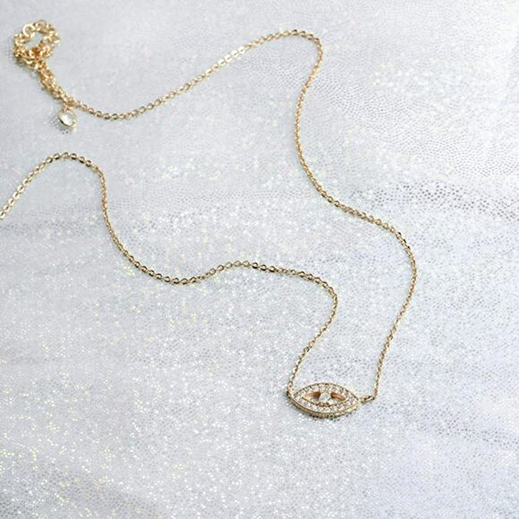 Evil Eye Necklace for Women 18k Gold Plated Textured Disk Necklace - Picture 5 of 6